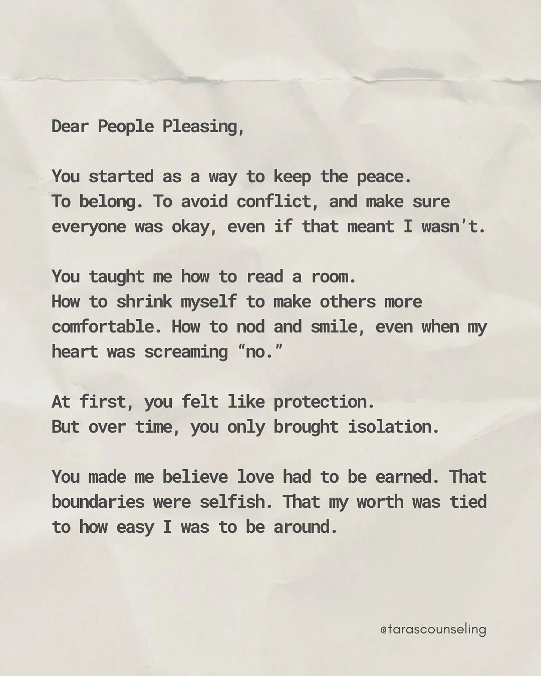 This was therapeutic to write&hellip; 💕

If you could write a goodbye letter to something that no longer serves you, who or what would you write to? 

#tarascounseling #counselingadults #emotionalhealth #sumnercountytn #counselingkids #counseling #h