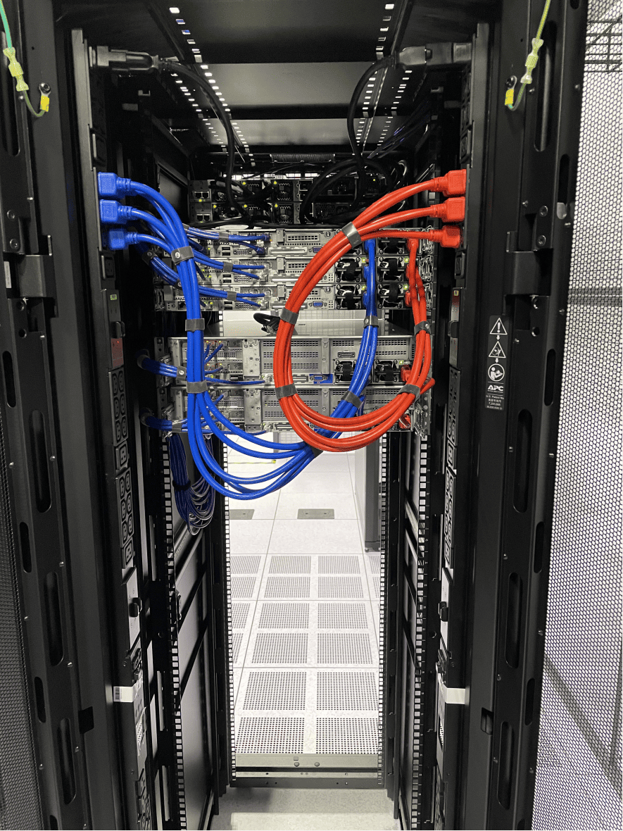 Managed server cabinet with redundant power supplies and neatly routed network cabling
