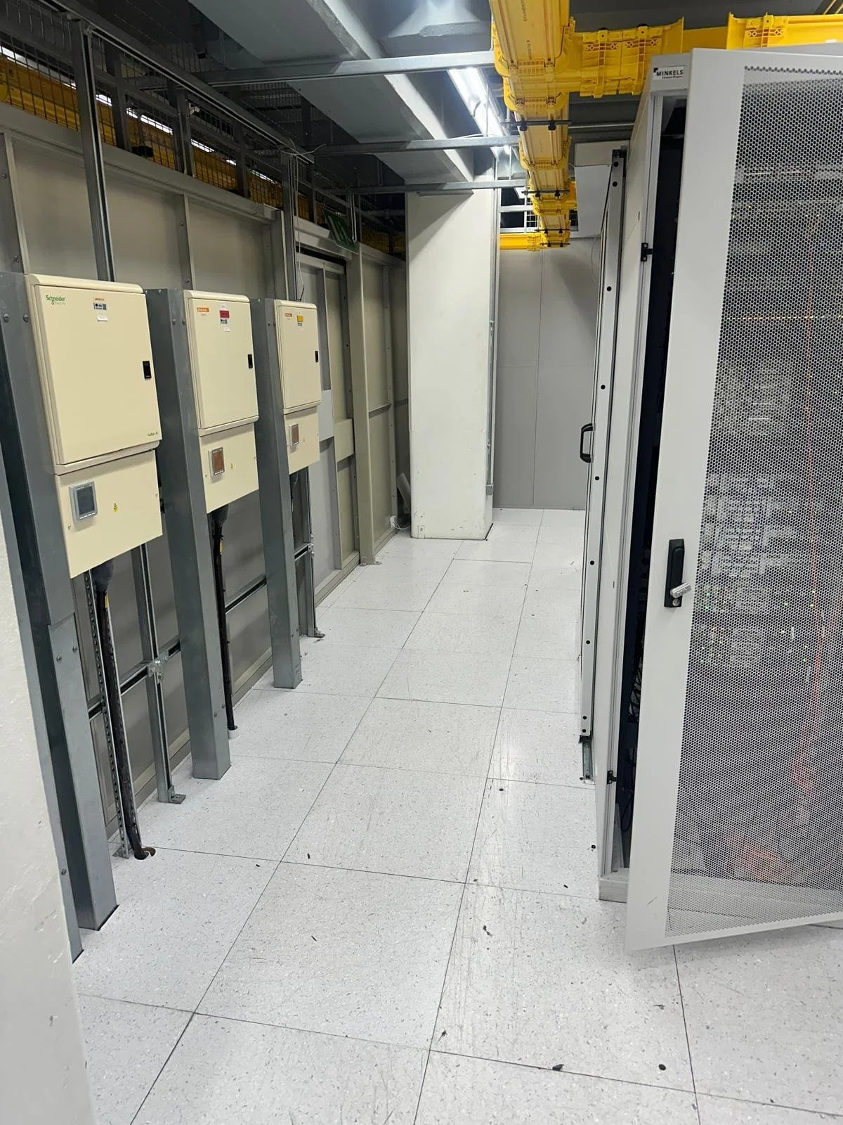 Interior of a data centre or server room.