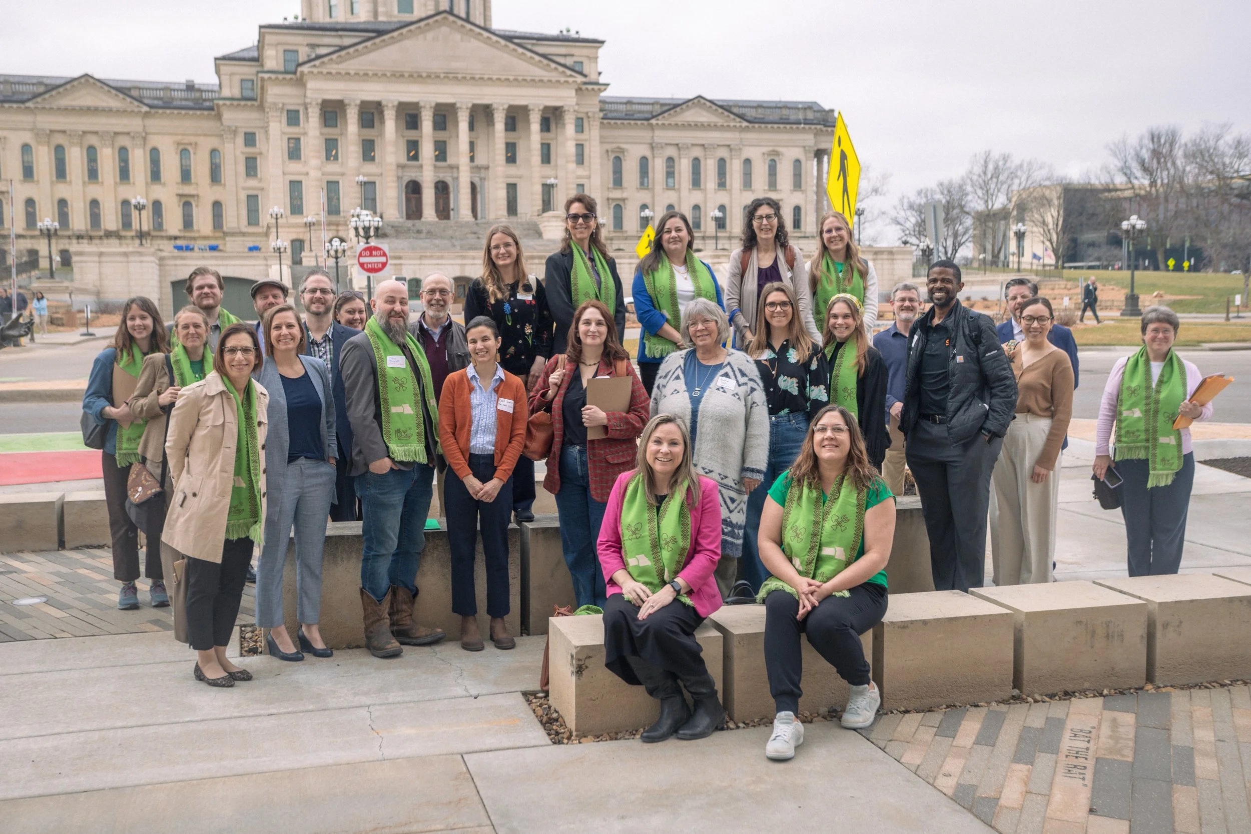 KFAN members gather on the State Capitol steps, united and ready to meet with legislators to advocate for stronger food systems.