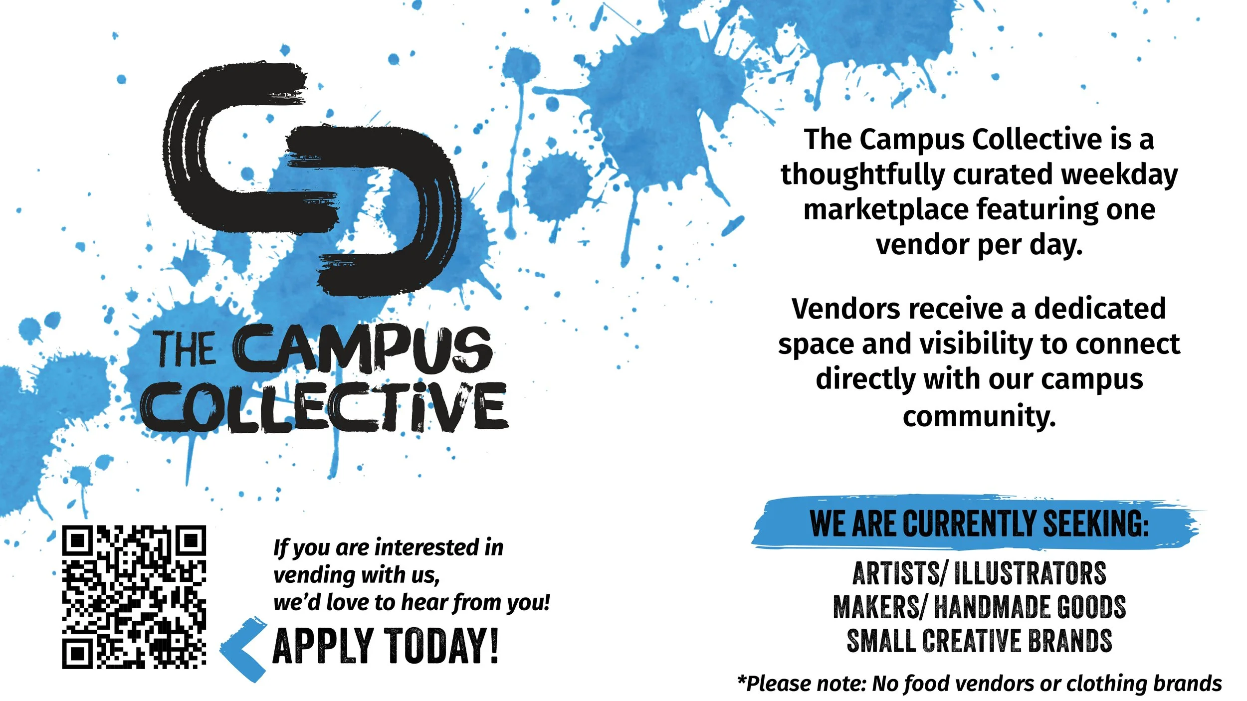 The Campus Collective R'Talk screen with a graffiti motif and QR code.