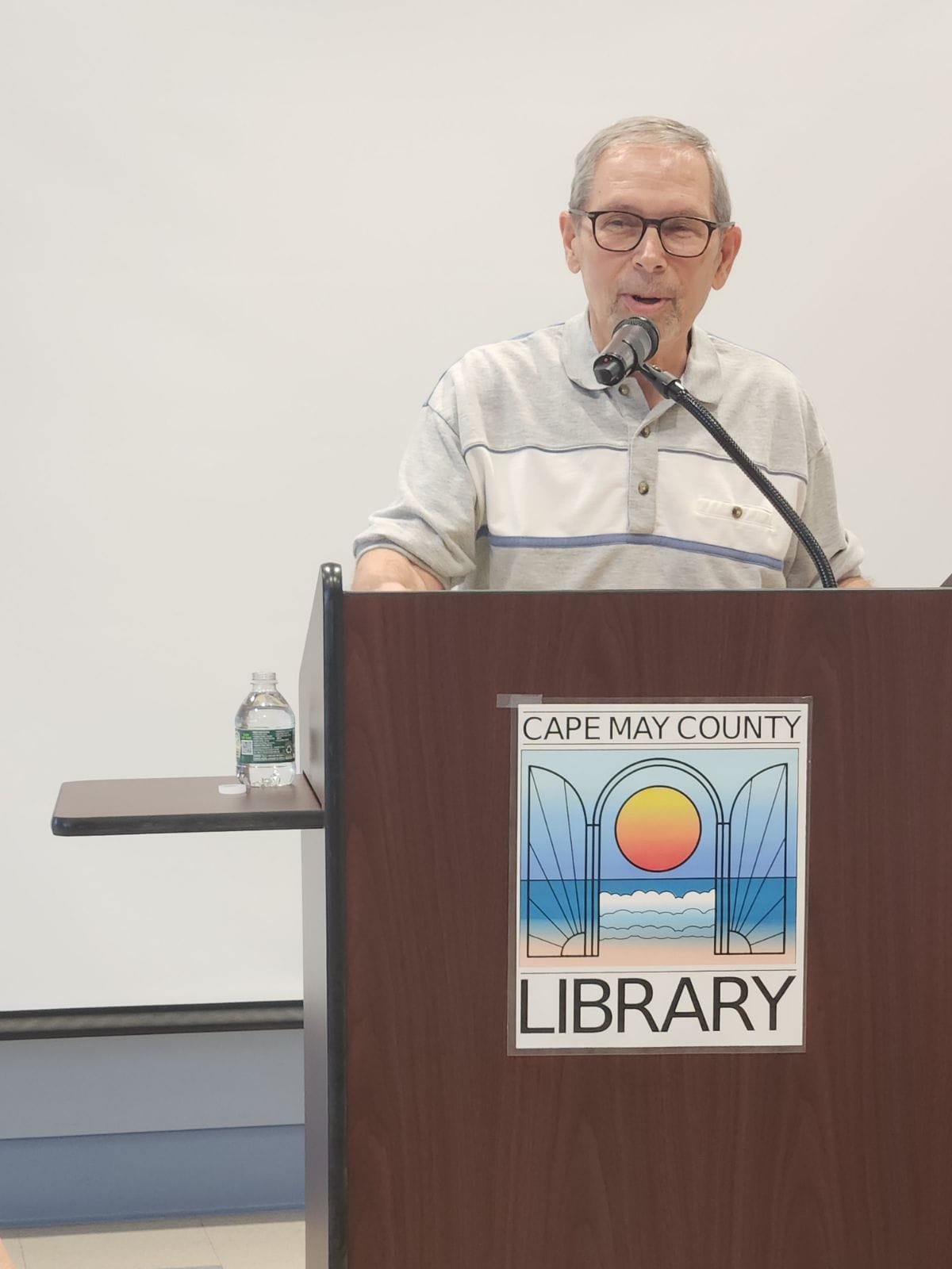 Eugene DeGeorge speaks at the Beach Bards event at Sea Isle City Cape May Library Branch