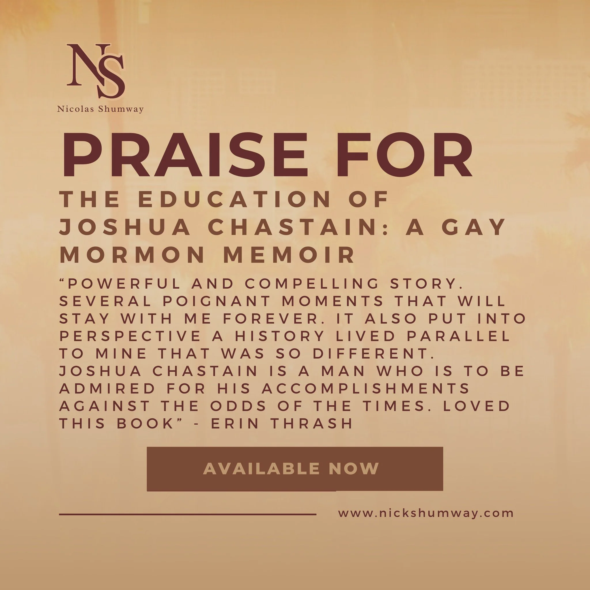 Thank you, Erin Thrash, for your kind words. Now's the time to get the book everyone is raving about! Education of Joshua Chastain: A Gay Mormon Memoir is available for purchase here ➡️ https://www.amazon.com/Education-Joshua-Chastain-Mormon-Memoir/d