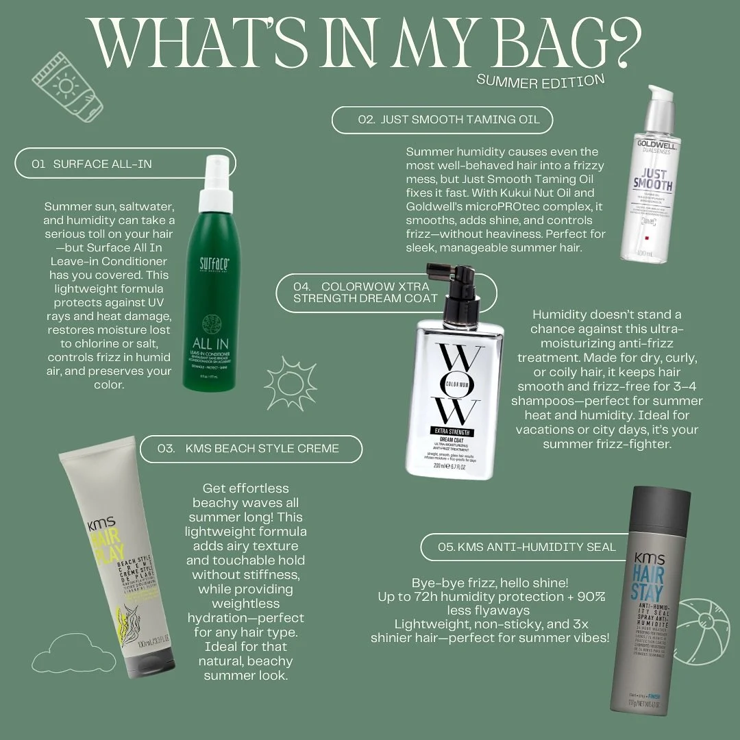 Sun, heat, and saltwater can take a toll on your hair &mdash; but not with these summer essentials! ☀️🌴
Keep your strands protected, hydrated, and shining all season long 🙌🏻

#518 #518hair #surfacehairhealth #goldwellus #colorwowhair