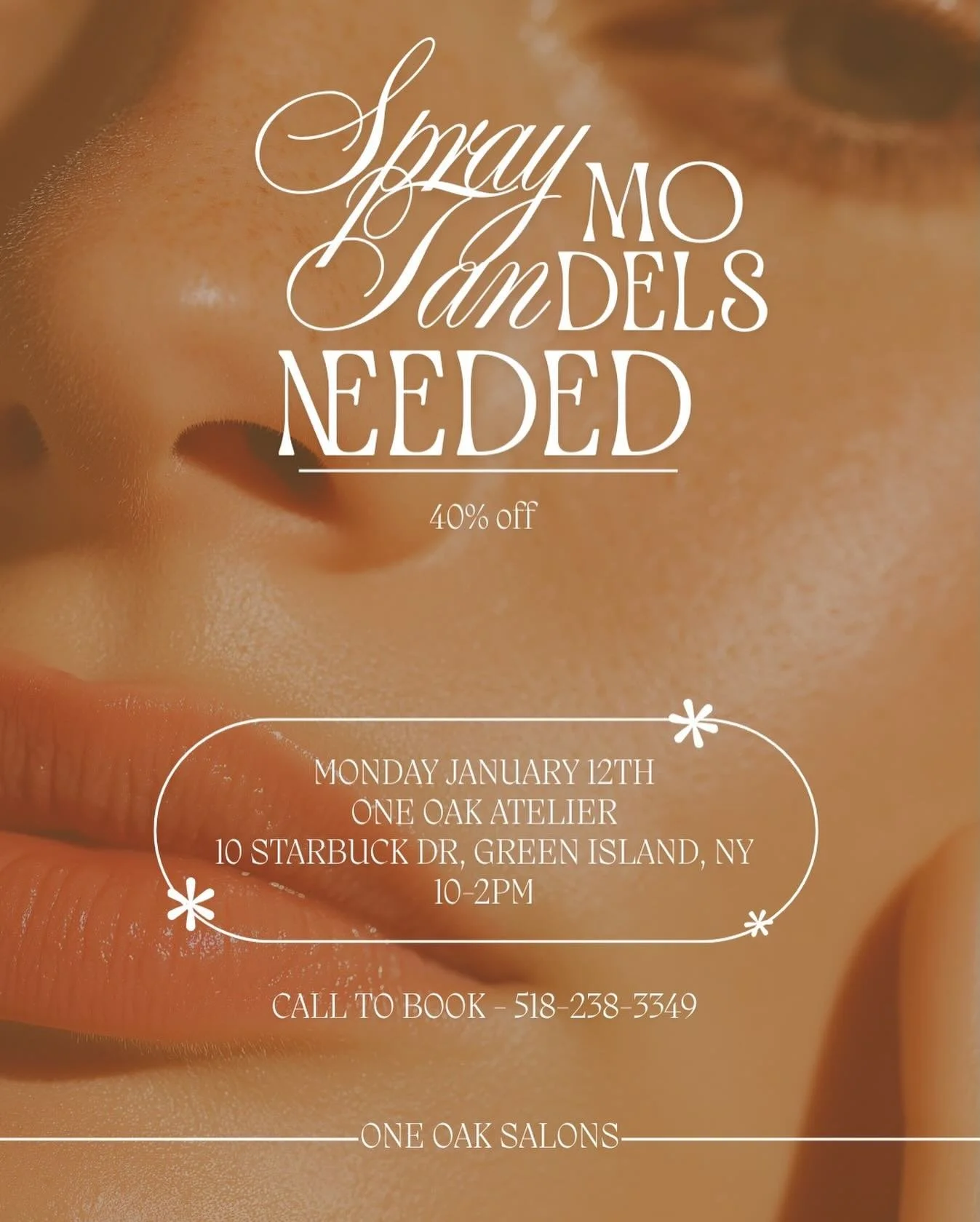 Got a case of the winter blues? I think we can fix that 😏☀️

We need spray tan models January 12th from 10-2! Call to book, and enjoy a nice 40% off 🤍 

#spraytan #tan #bronze #albany #oneoak
