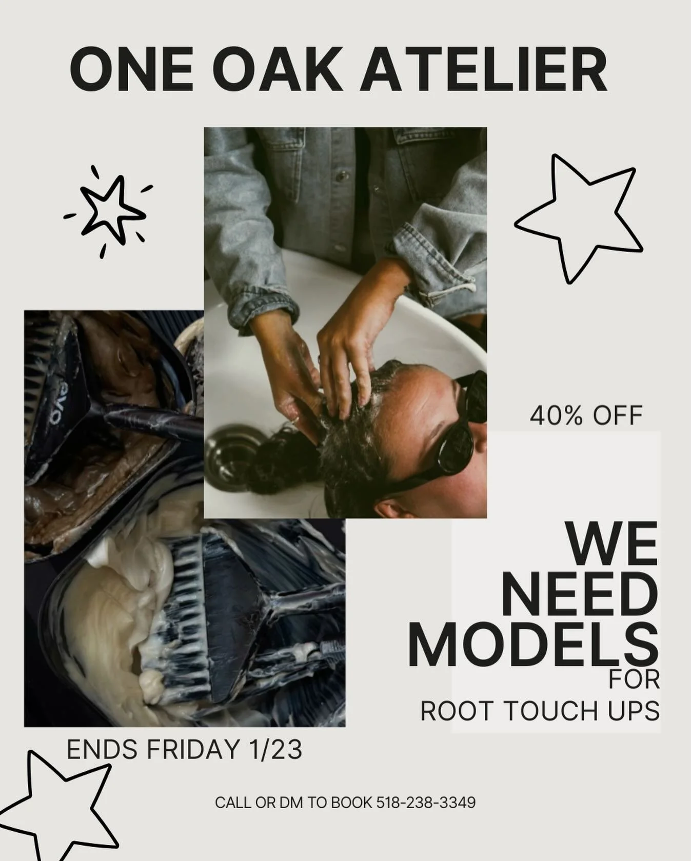Are you in need of a root touch up? Because we&rsquo;re in need of models! Schedule your appointment with Hailey, and get 40% off from now until 1/23💫🤍

#modelsneeded #roottouchup #518stylist #hairstylist