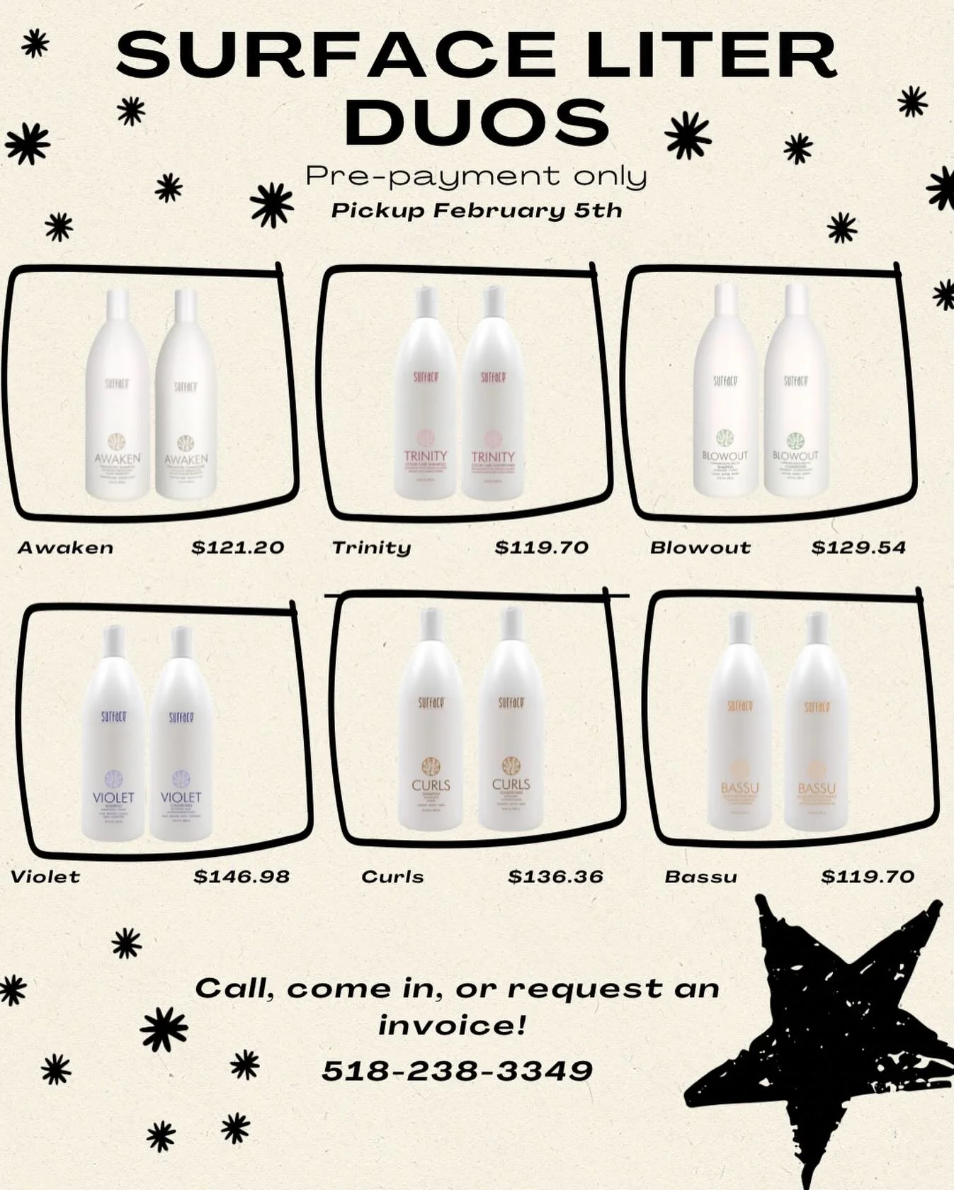 @surfacehairhealth liter duoooooooos! Contact us to put in your order💫💫 prepay only, and orders will arrive Feb 5th so hurry on up! 

#surface #hairstylist #hair #518stylist #oneoak