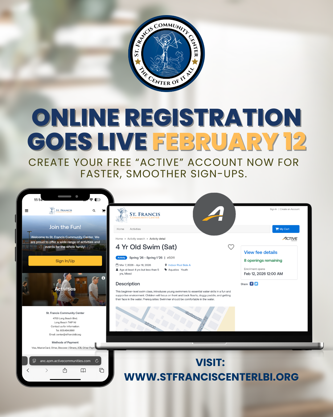 ONLINE REGISTRATION GOES LIVE FEBRUARY 12 - Create your Account today!