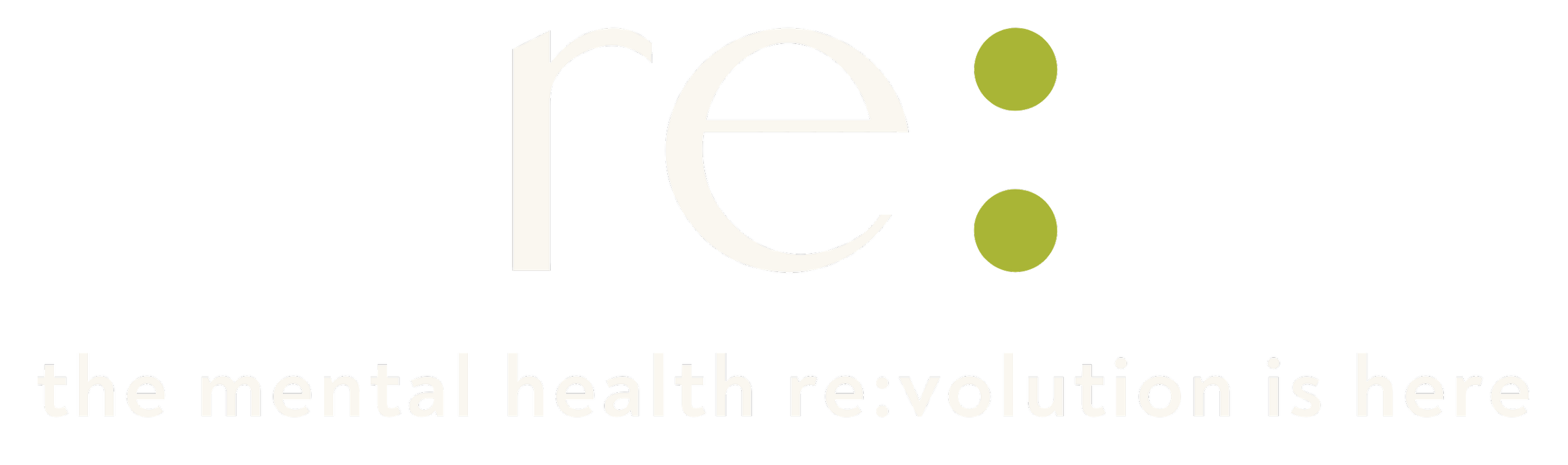 Logo with the word 're' and green dots, and below it the text 'the mental health re:volution is here'.