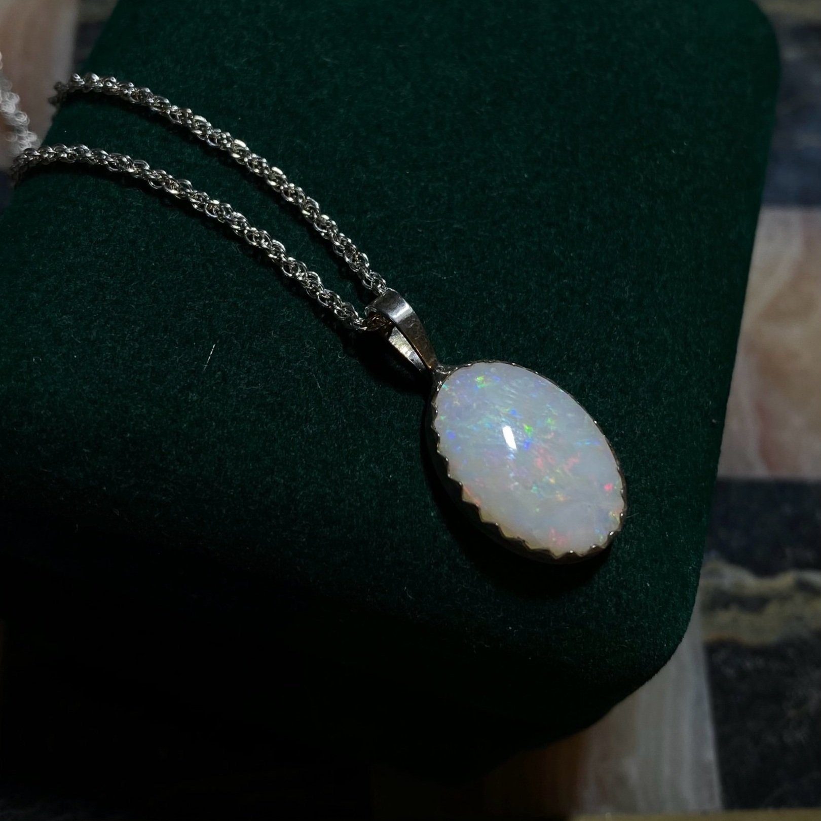 Dainty Silver and Opal Pendant
