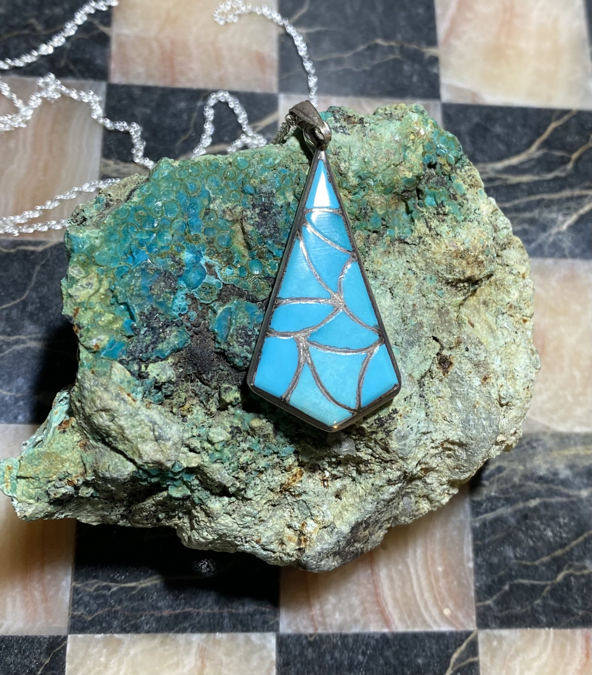 Vintage Inlaid Turquoise Silver Pendant
