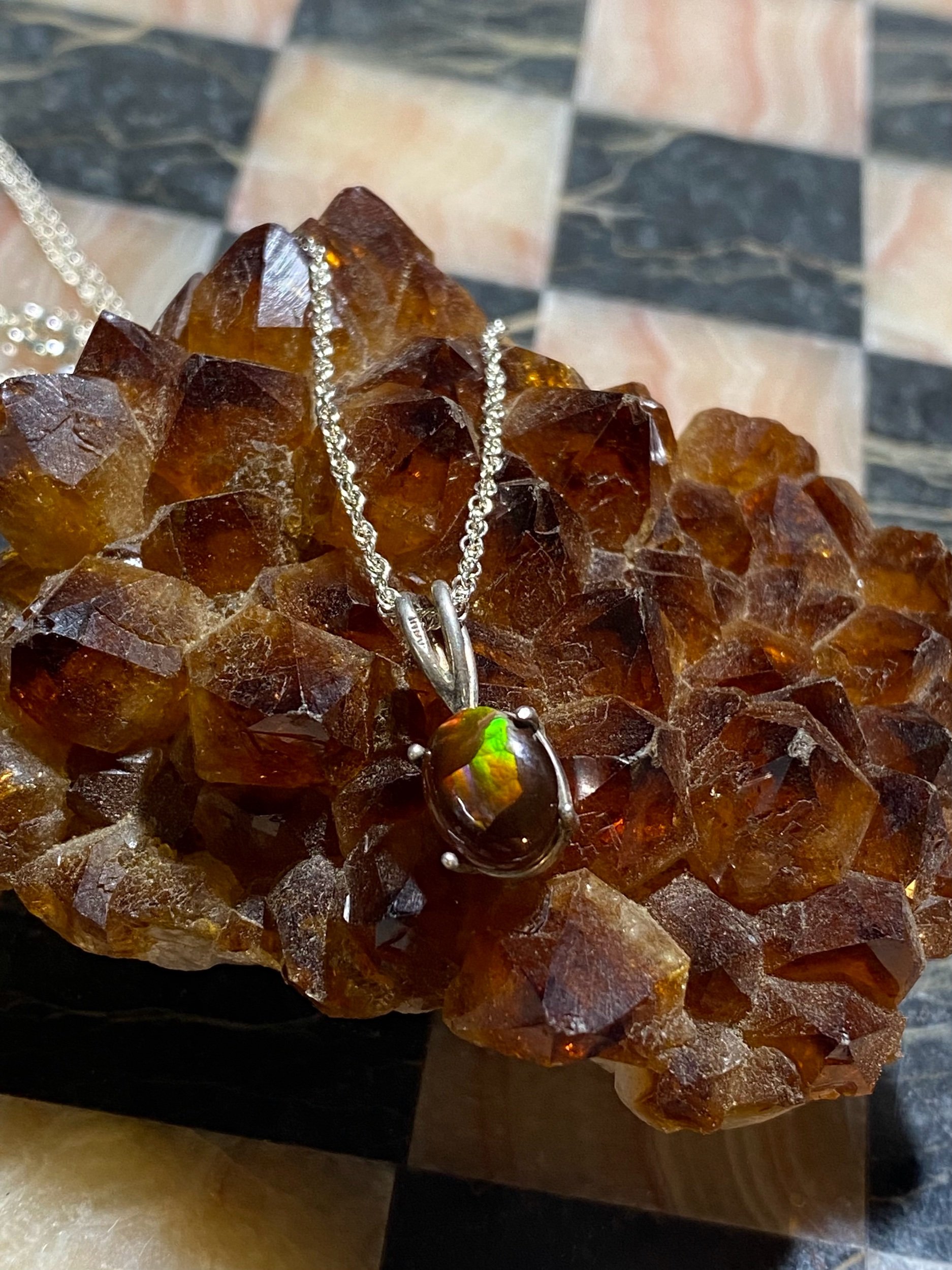 Flashy Fire Agate Silver Pendant