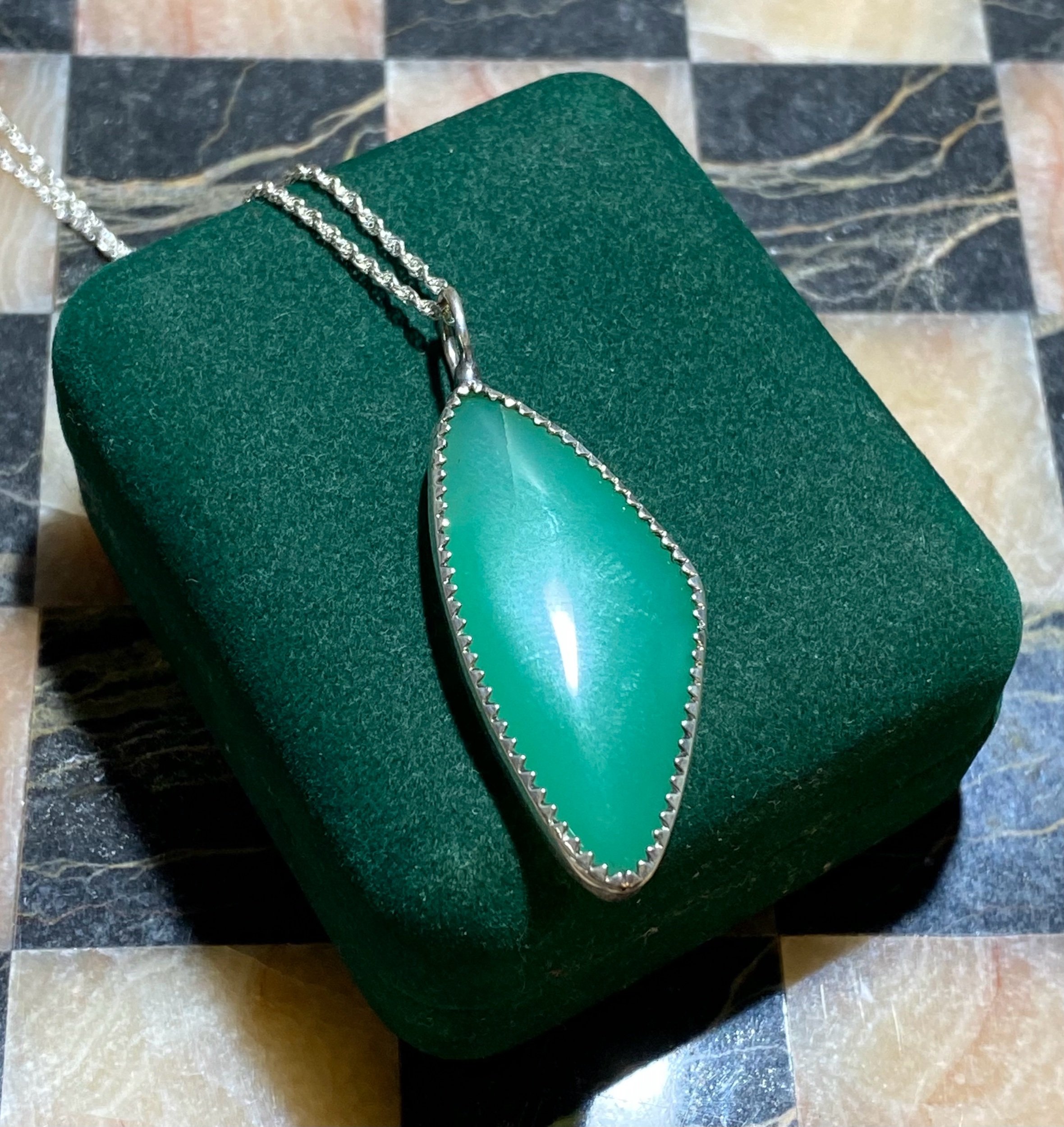 Rare Chrysoprase Silver Pendant