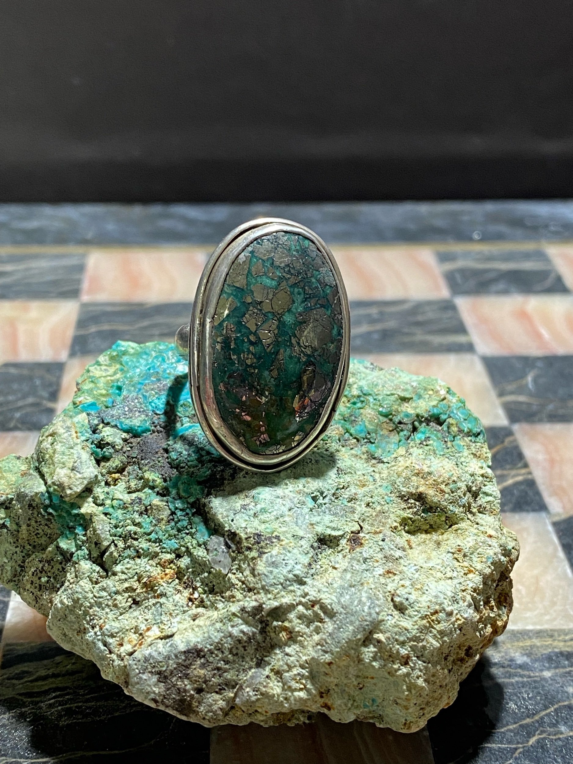 Turquoise with Pyrite Silver Ring