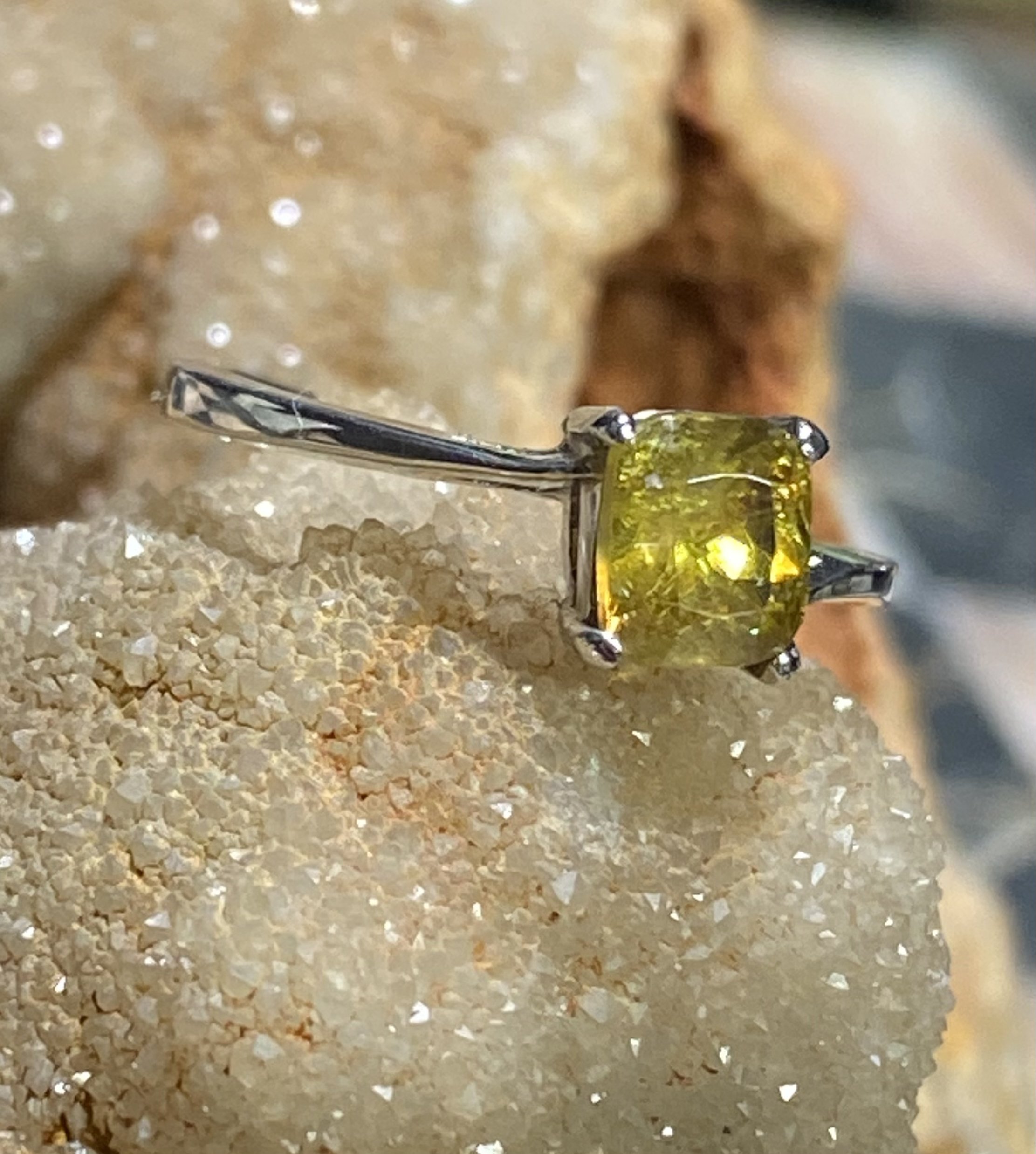 Dainty Sphene White Gold Ring
