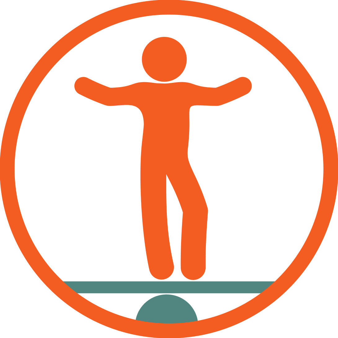 Steadying energy icon — figure balancing on a seesaw