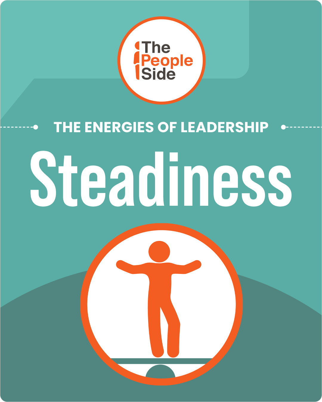 Steadiness: The Energies of Leadership, illustrated by a figure balancing on a seesaw.