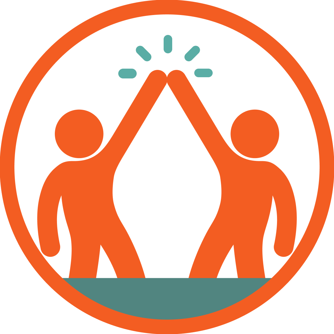 Connecting energy icon — two figures high-fiving