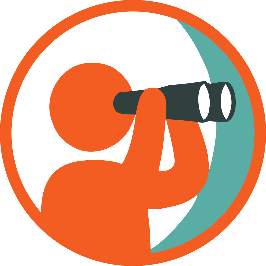 Illustration of the Exploring leadership energy, represented by a person looking through binoculars.