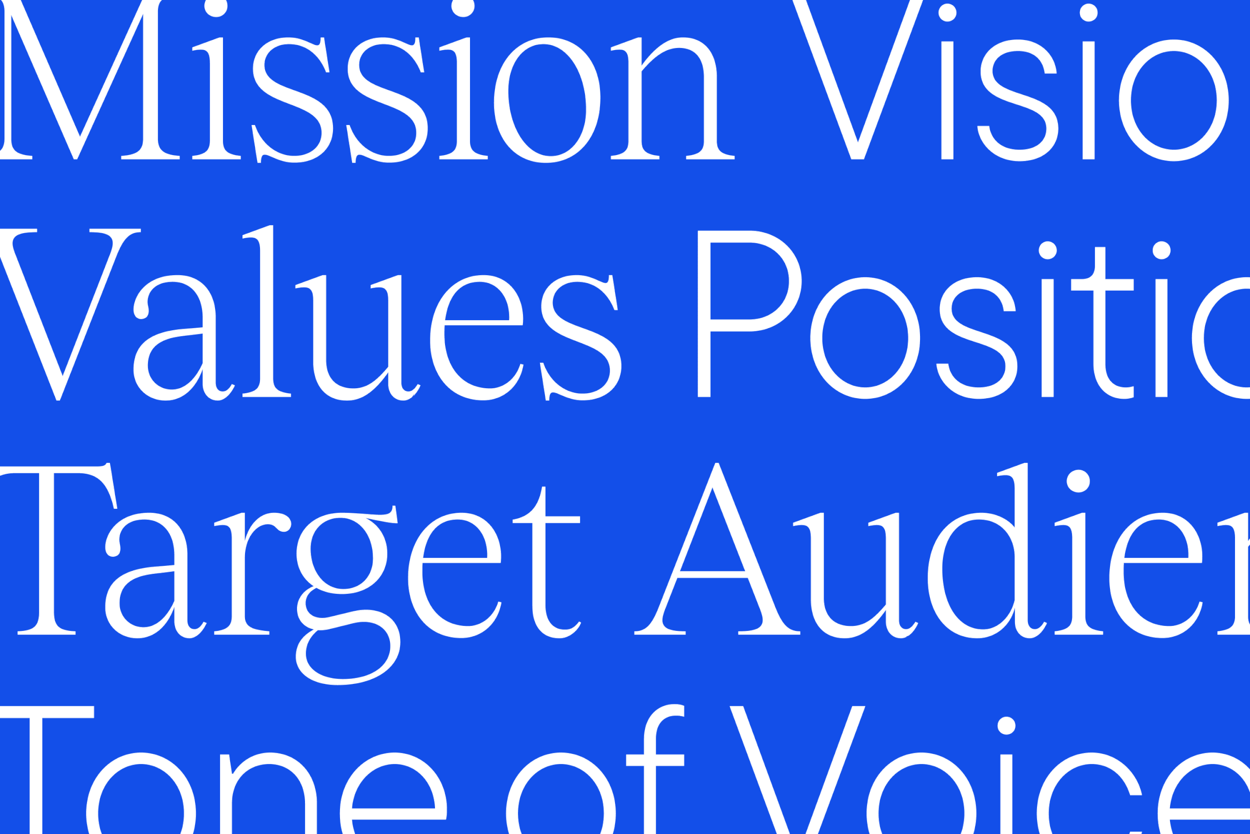 Close-up of blue background with white text reading 'Mission V', 'Values P', and partially visible words.