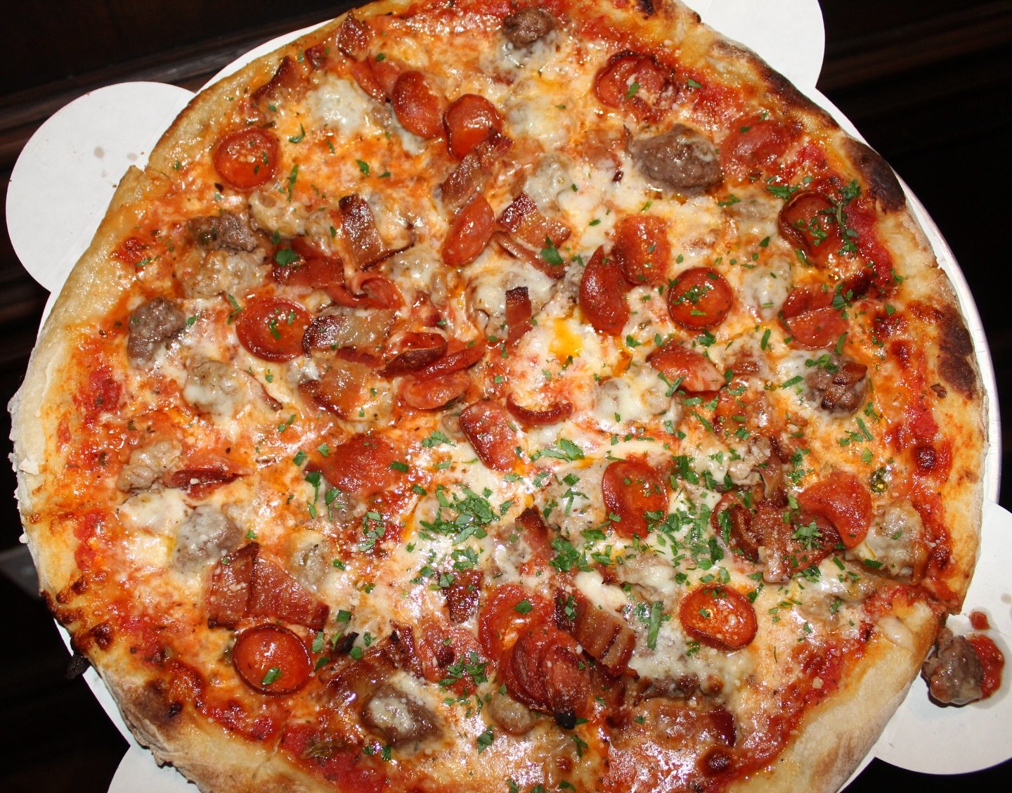 Friday = pizza night. 
Our All the Meats Pizza is loaded, cheesy, and ready for the weekend.