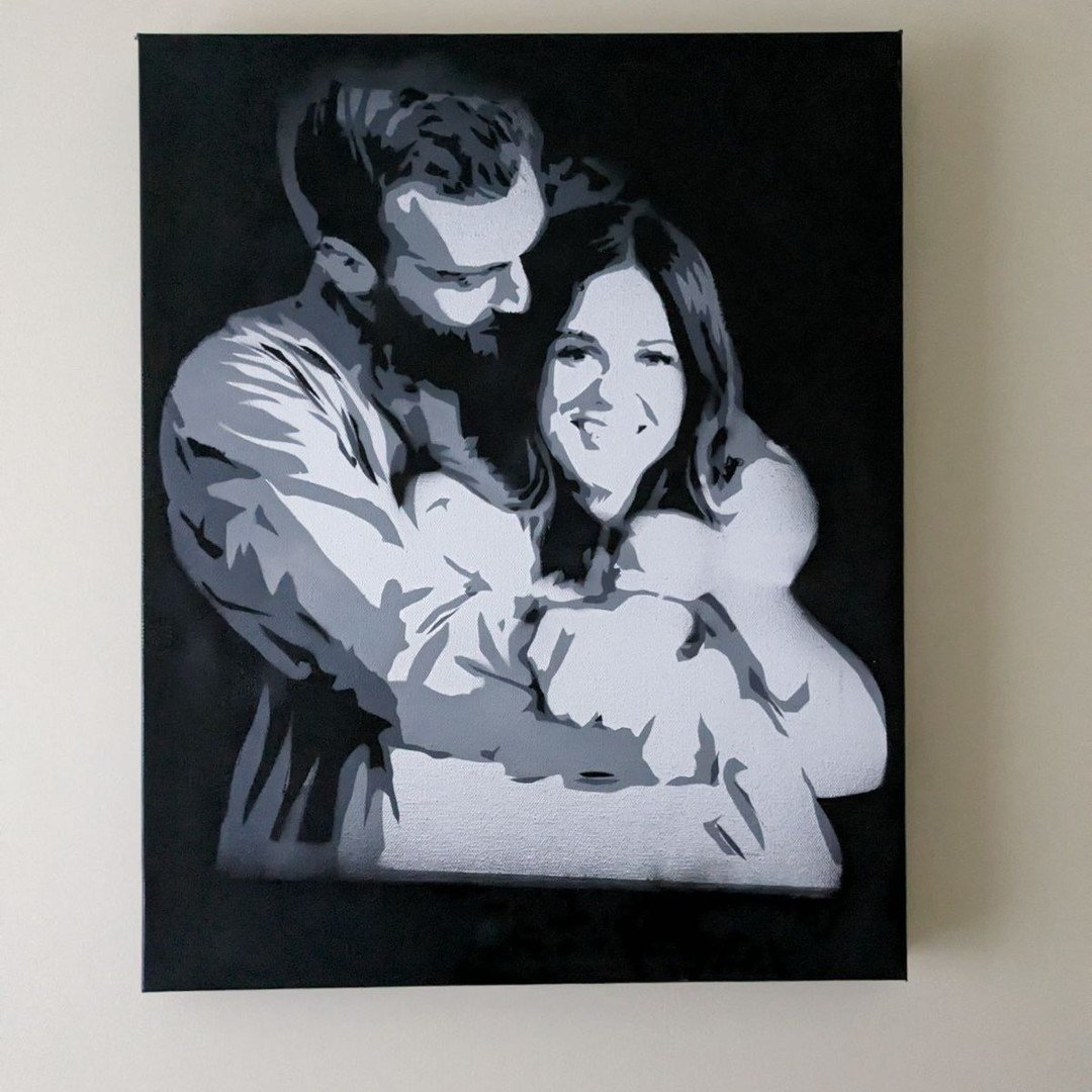 Spray painting portrait I made in the spring for my incredible wife. 

16&quot; x 9&quot; on canvas