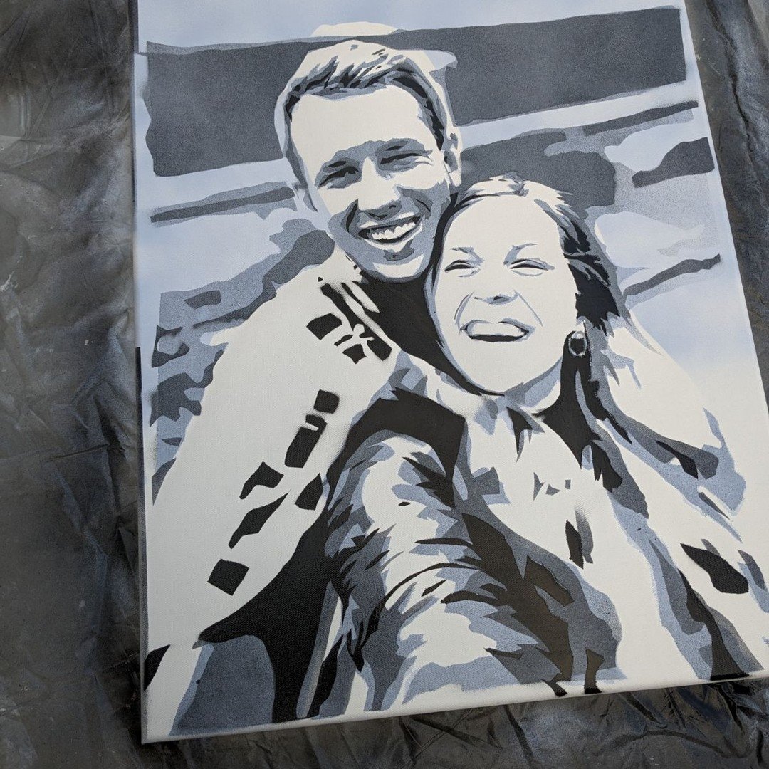 Recent spray painting I did in the last year for some dear friends! 

16&quot; x 9&quot; on canvas