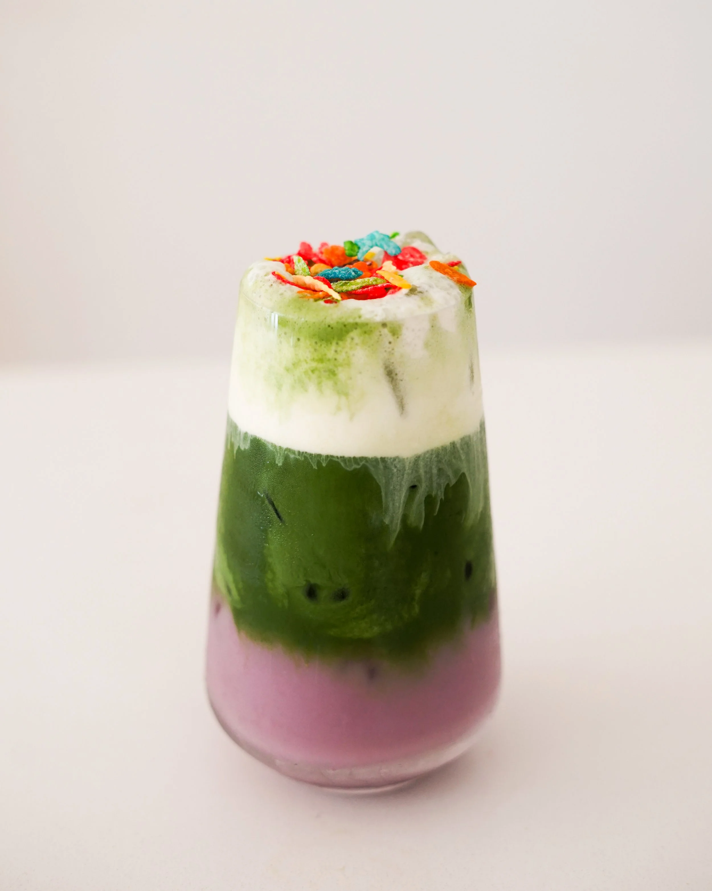 Iced Fruity Pebble Matcha Latte
