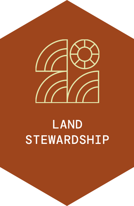 Urban Ecology Conservatory - Land Stewardship icon: 3 hills and a sun