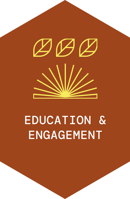 Urban Ecology Conservatory - Education and Engagement icon: 3 leaves and an open book