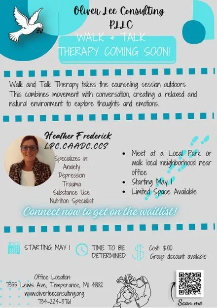 Today is the first day of mental health awareness month. Call today to get signed up for a walk and talk. Discounted rates available.