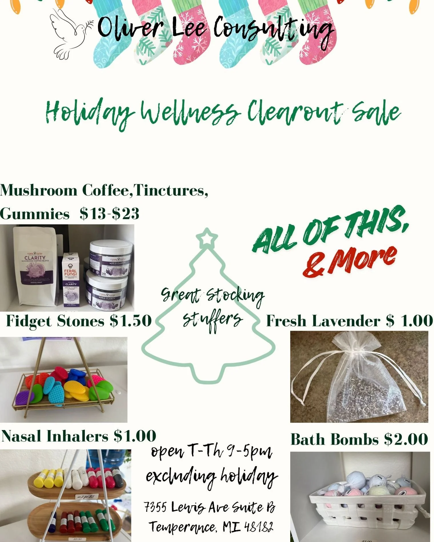 We are reducing prices for the season and will have new items added so come on out T-Th 9-5 excluding Thanksgiving and get some great stocking stuffers. I am a small business owner that provides counseling, coaching, and consulting for counselors. In
