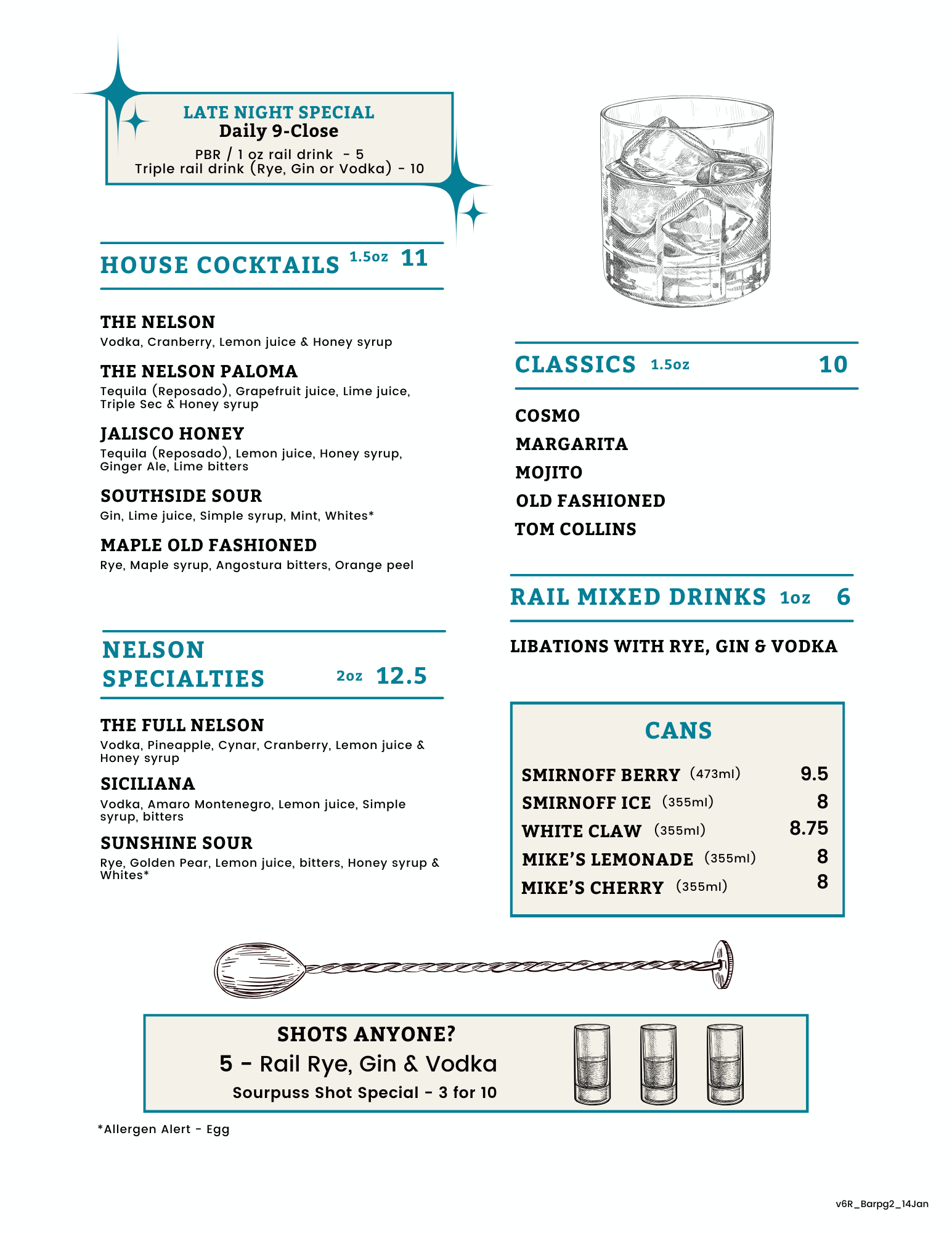 Nelson Pool Menu Menu — THE NELSON