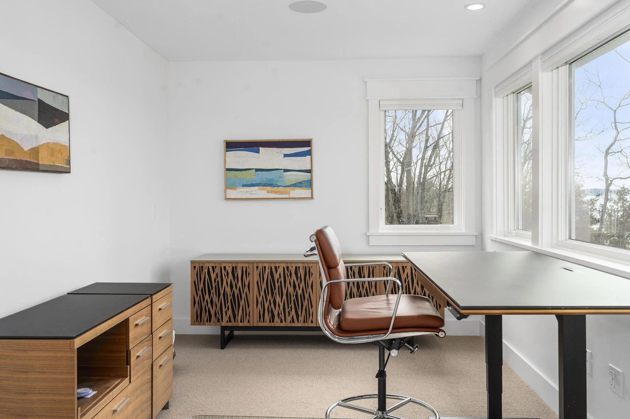 Craftmark Construction custom home office with view of Lake Michigan