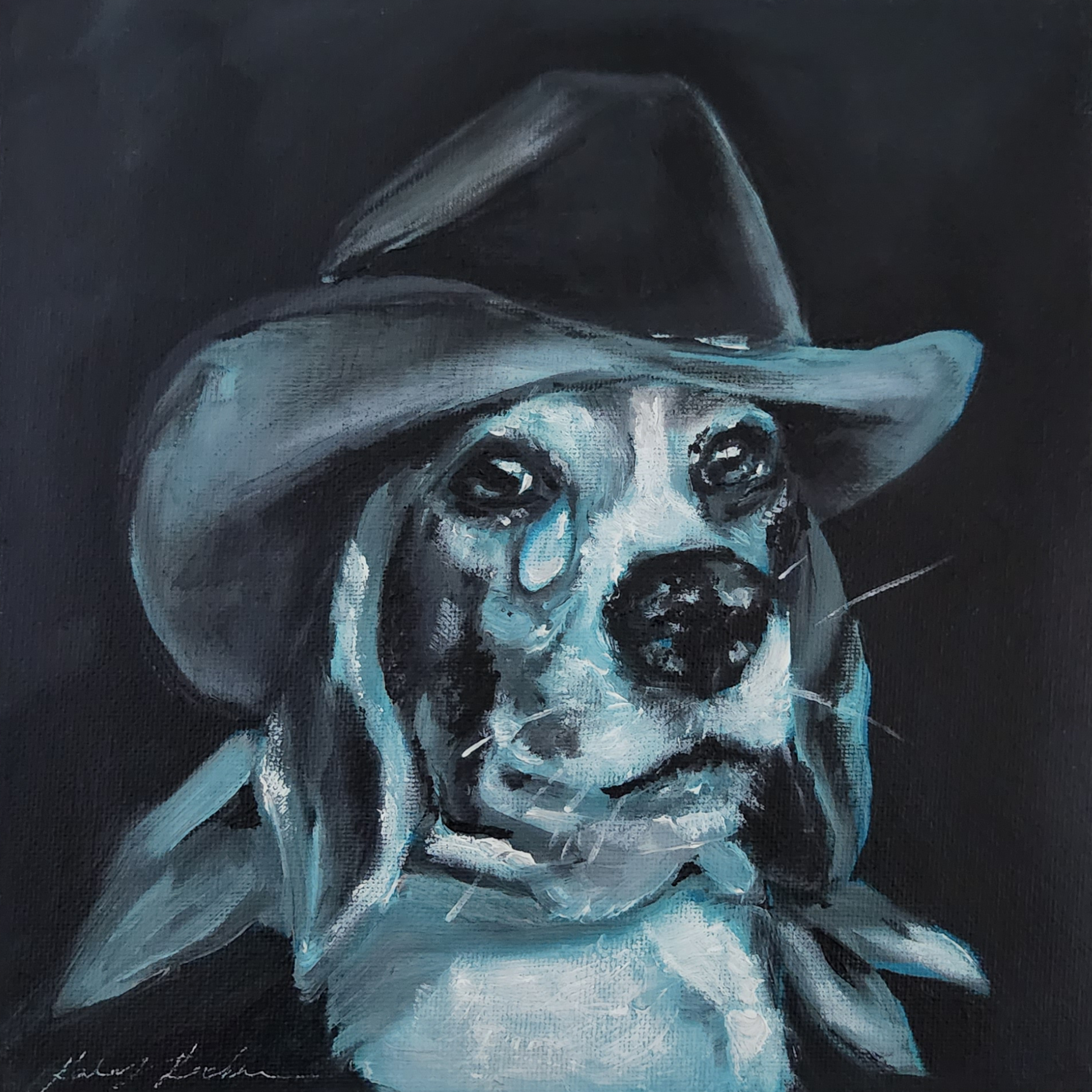 Cowboys Don't Cry (2023) Oil on canvas panel, 8 x 8 "