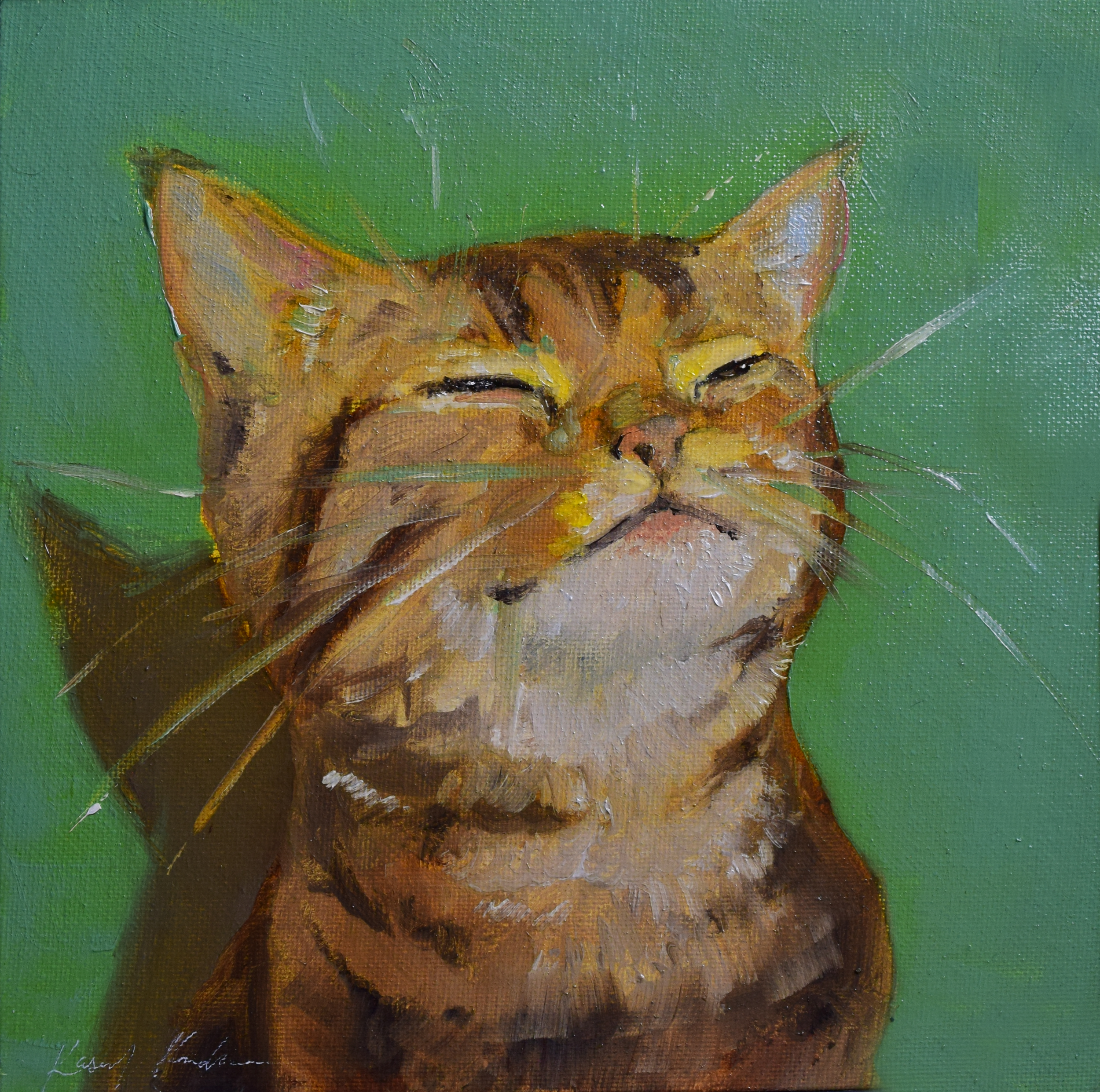 Sunbathing Kitten (2022) Oil on canvas panel, 8 x 8 "