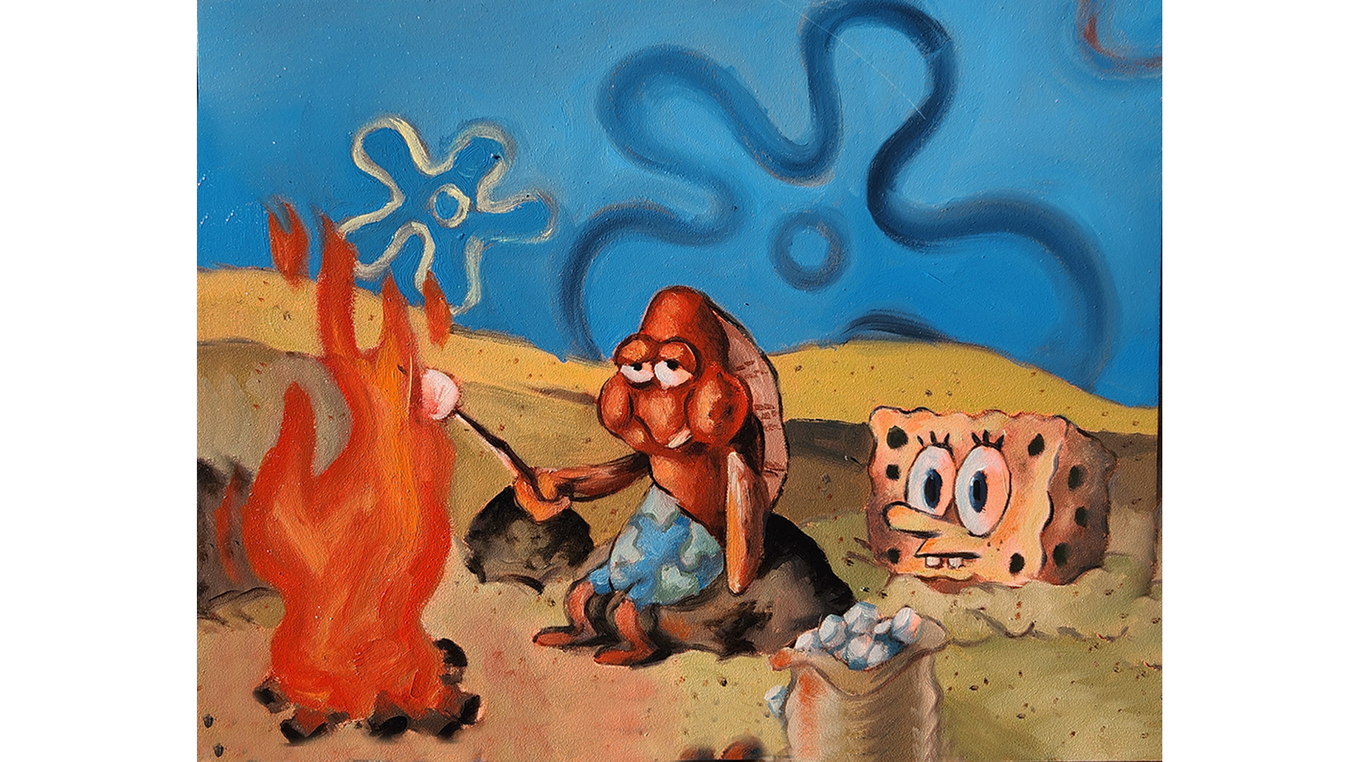 Marshmallow guy (2023) Oil on wood canvas, 28 x 22 "