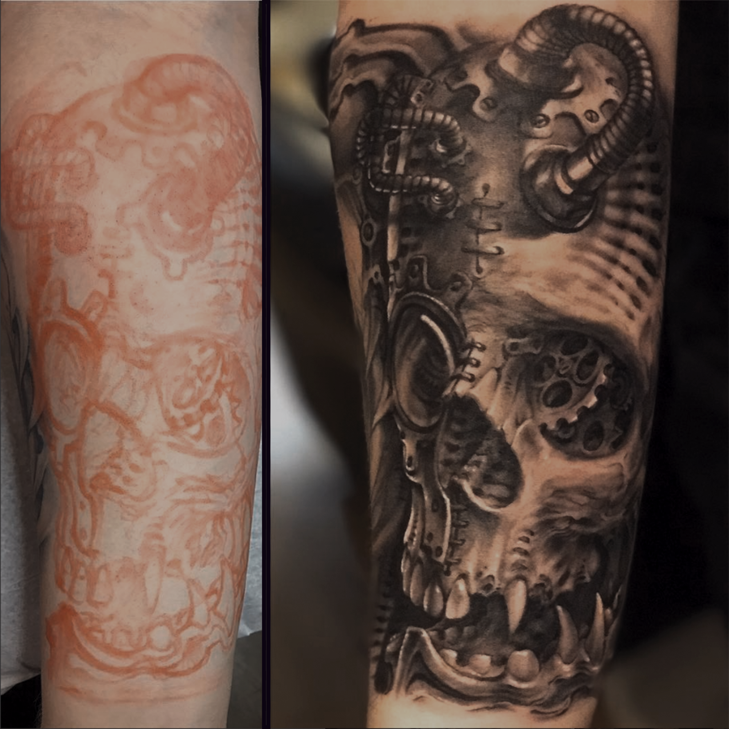 mechanical skull tattooed by Rico Schinkel