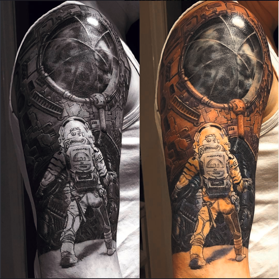 Jean Giraud concept art for 1979 alien movie tattooed by Rico Schinkel