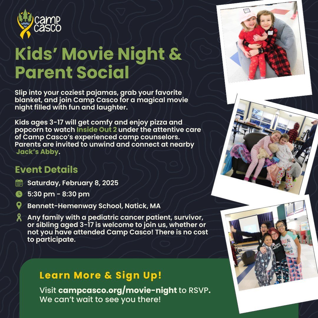 Calling all kids ages 3-17! Slip into your coziest pajamas, grab your favorite blanket, and join Camp Casco for a magical movie night filled with fun and laughter on February 8th. We&rsquo;ll be screening Inside Out 2 at Bennett-Hemenway Elementary S