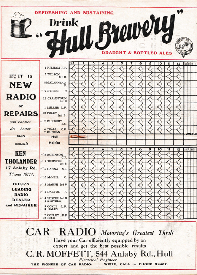Joe Dalton in the 1939 Halifax team. Game programme, first playoff for 1939 League Championship, 3 August 1939. Author's own collection.