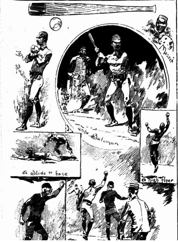 Baseball Sketches, Illustrated Australian News, 12 January 1889. Image created by Trove. Public domain.