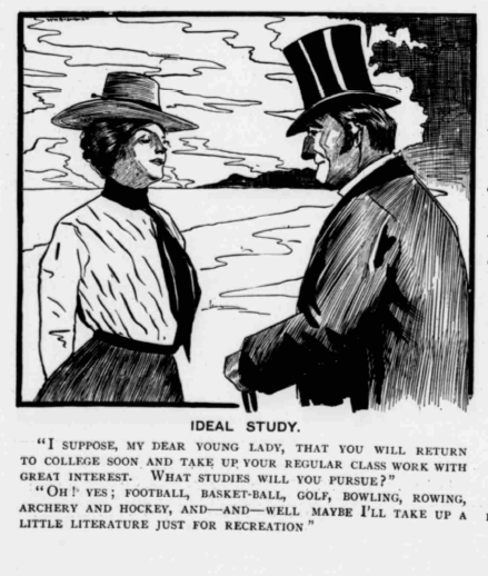 The male view of women playing sport. King and His Navy and Army Magazine, 12 January 1901. Image created by the British Library Board. No known copyright holder.