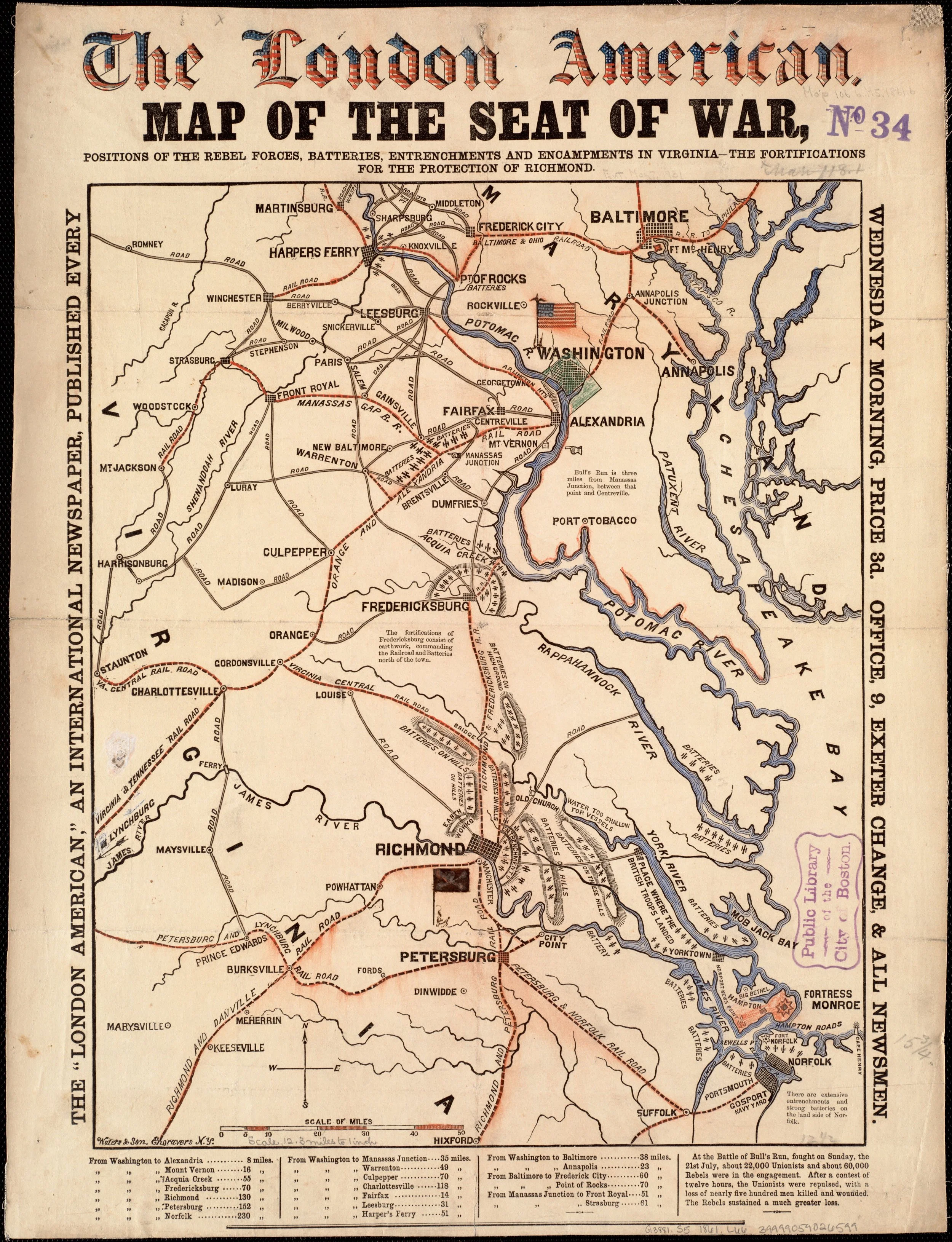 Map of the seat of the war, London American. Image created by the Library of Congress. Public domain.