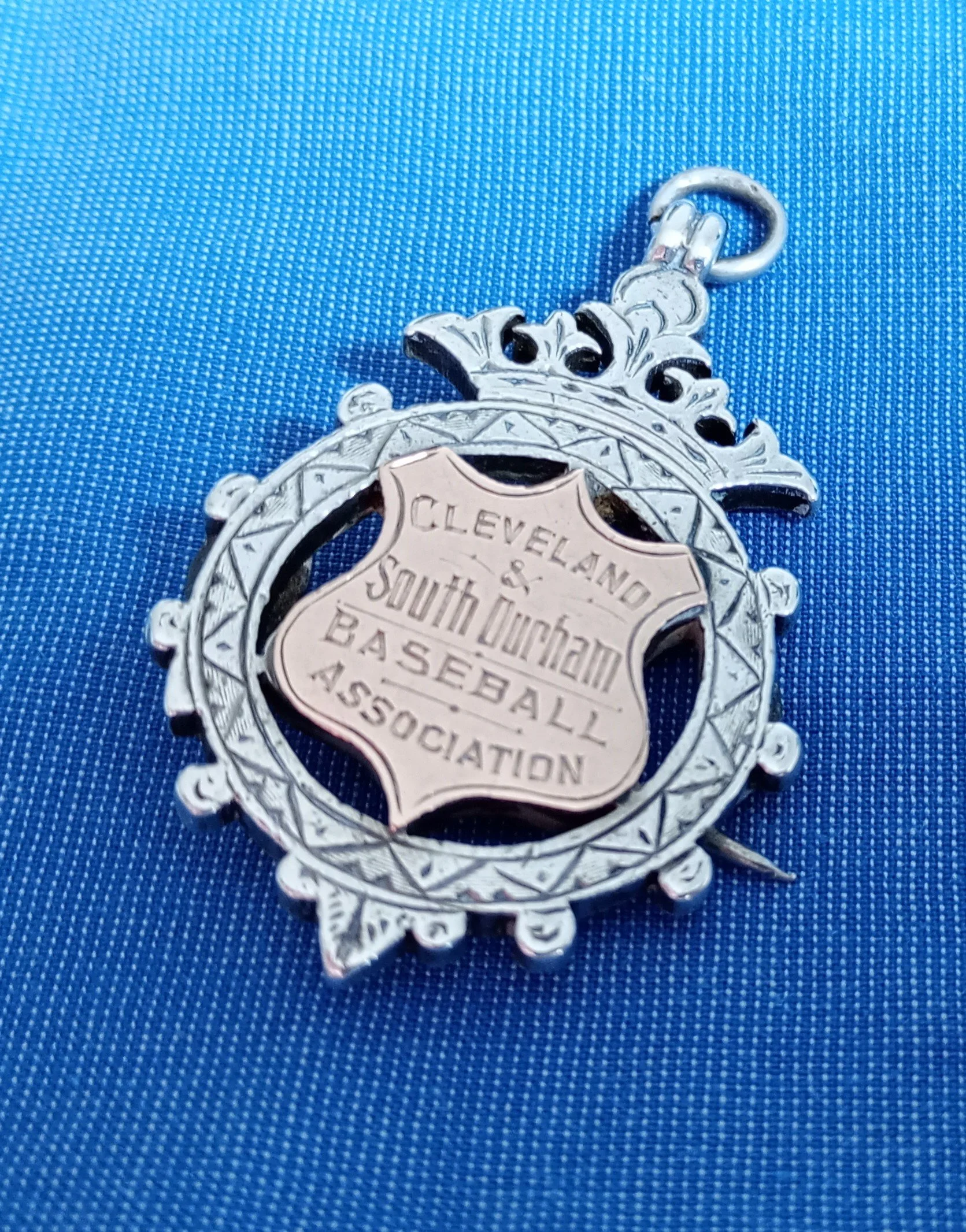 1895 Cleveland and South Durham Baseball Association runner-up medal fob (?), Tom Cotton, Middlesbrough Baseball Club. Author's own collection.