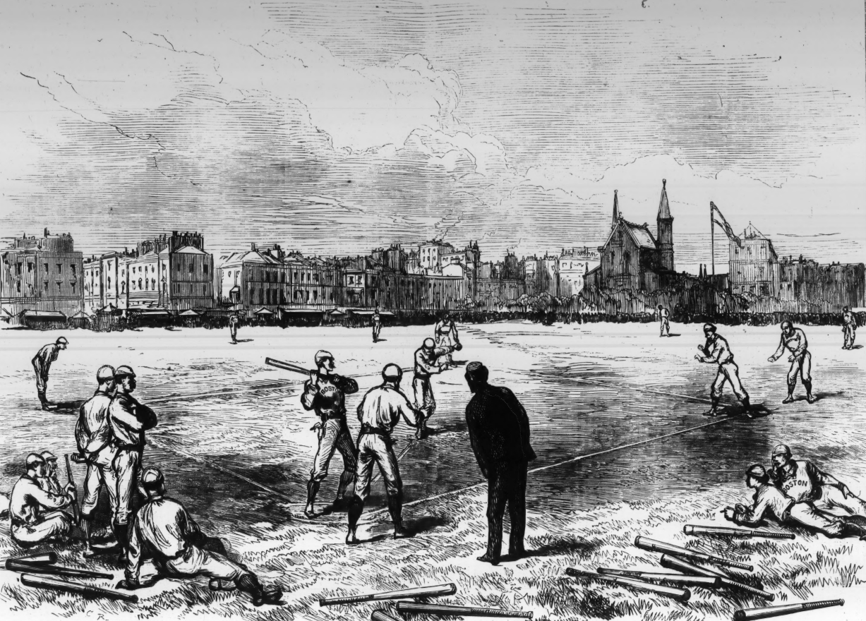 The American base ball players In England, Harper's Weekly, 12 September 1874. Image created by archive.org. Public domain.