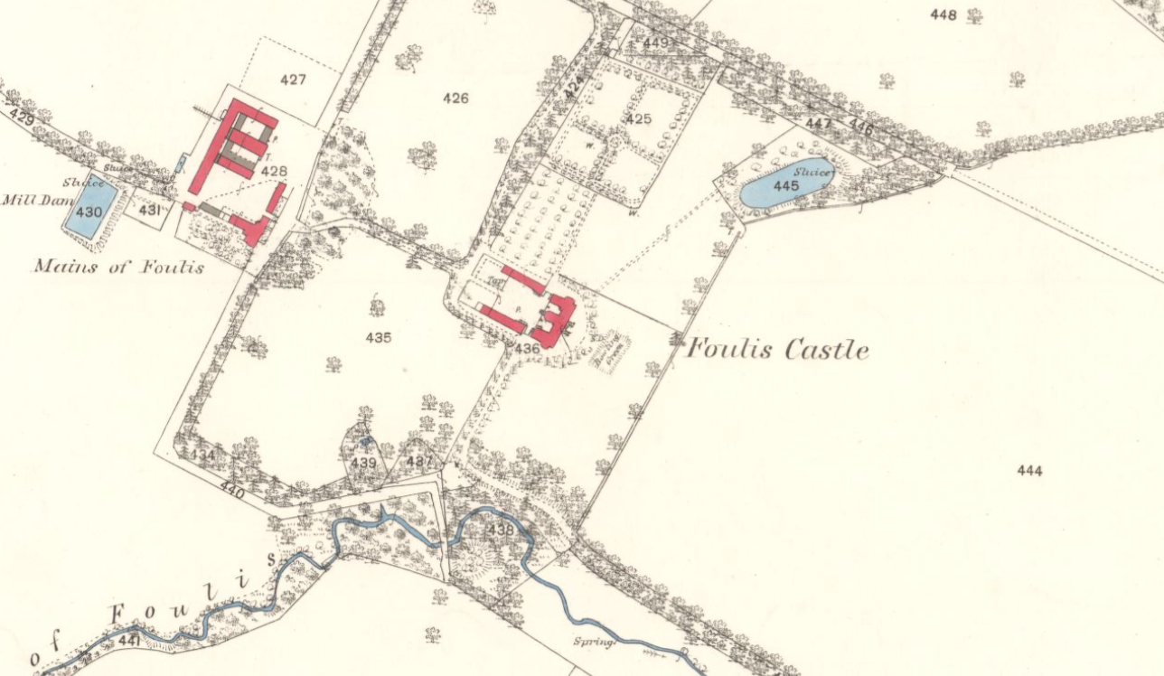 Site 3: the lawns of Foulis Castle. 1876 Ordnance Survey Map of Dingwall.  National Library of Scotland