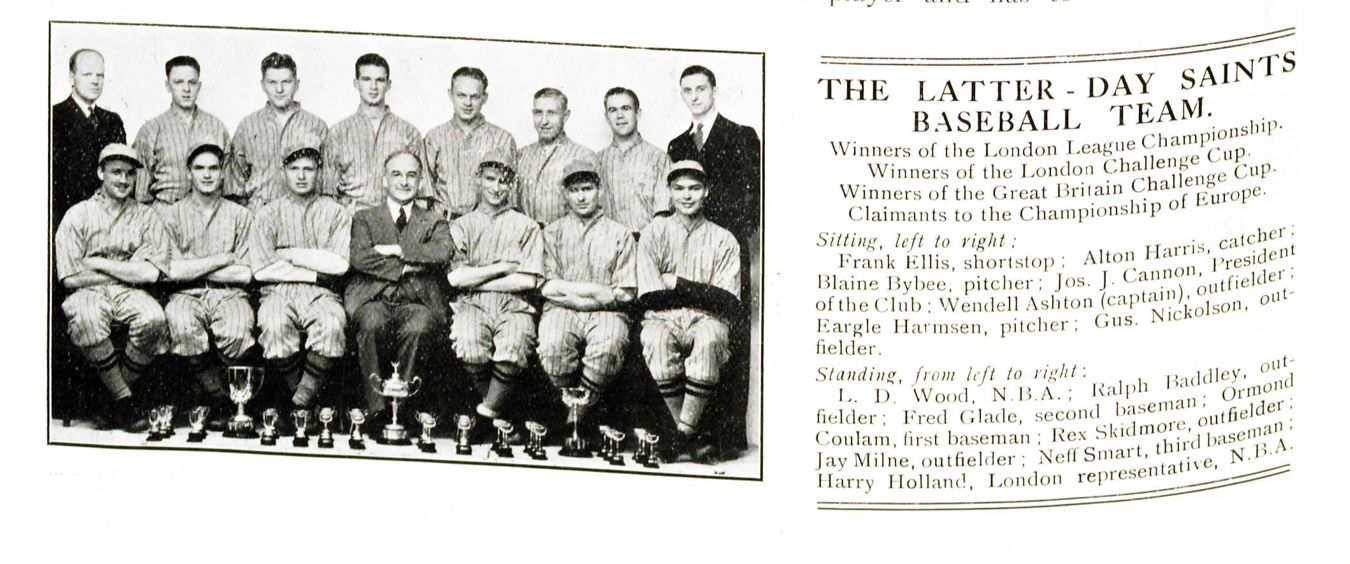 The Latter-Day Saints/New London Baseball Team, 1935, posing with their trophies. The Sports Trader, October 1935, 18-19. British Library. Author's own scan.
