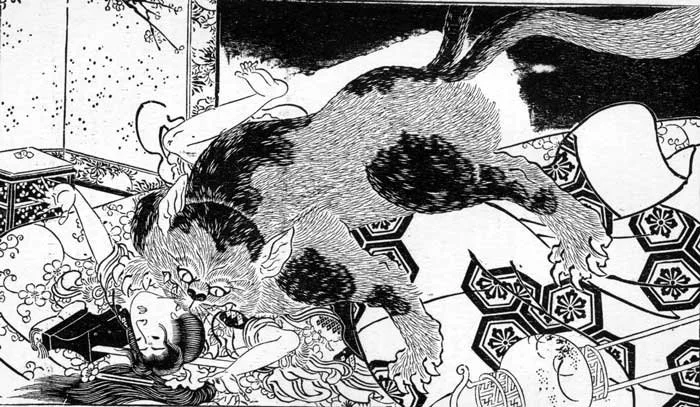 The Vampire Cat of Nabeshima, Mitford's Tales of Old Japan, 1902 edition. Public domain.