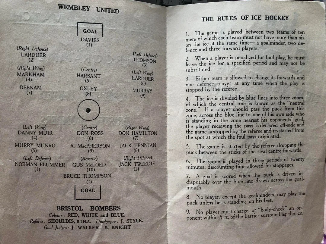 The Bristol Bombers Ice Hockey team, 1938-1939. Uploaded to Reddit. Copyright undetermined.